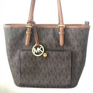 Michael Kors Jet Set Medium Brown Top Zip Logo Bag